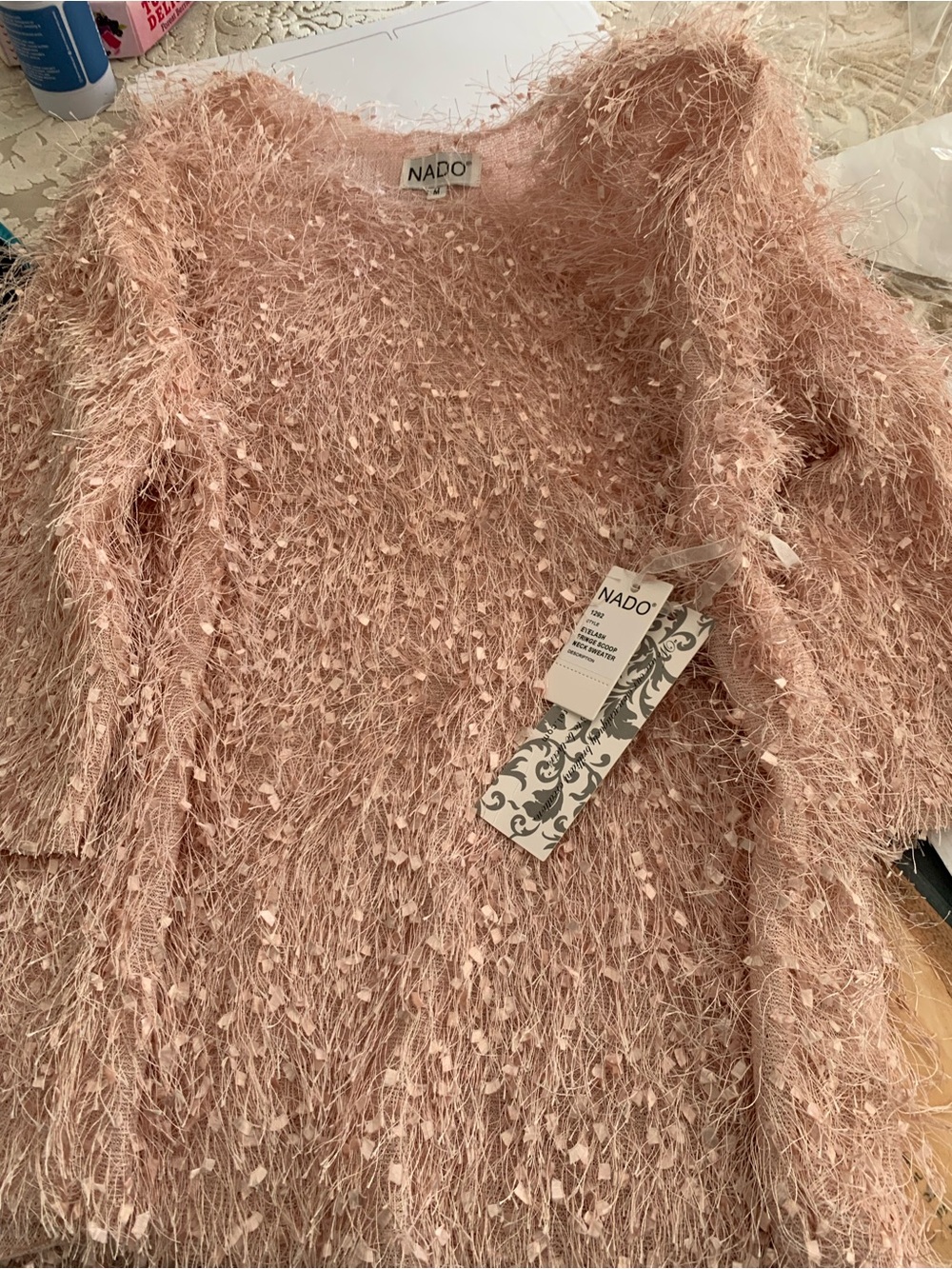 NADO Pink Textured Eyelash Fringe Sweater